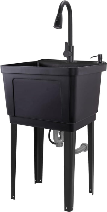 Freestanding Utility Sink with Pull-Down Faucet, Laundry Room Sink w/Gooseneck Sprayer & More