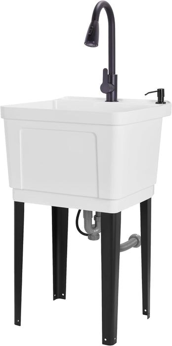 Freestanding Utility Sink with Pull-Down Faucet, Laundry Room Sink w/Gooseneck Sprayer & More