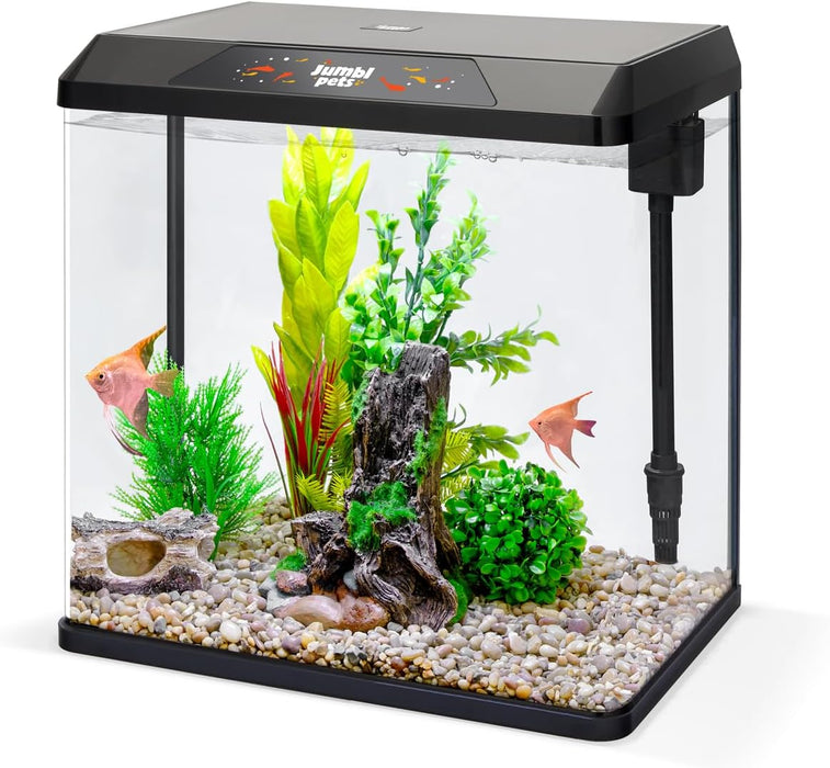 Starter Fish Aquarium Kit, Beginner Glass Fish Tank Kit w/LED Lighting & More