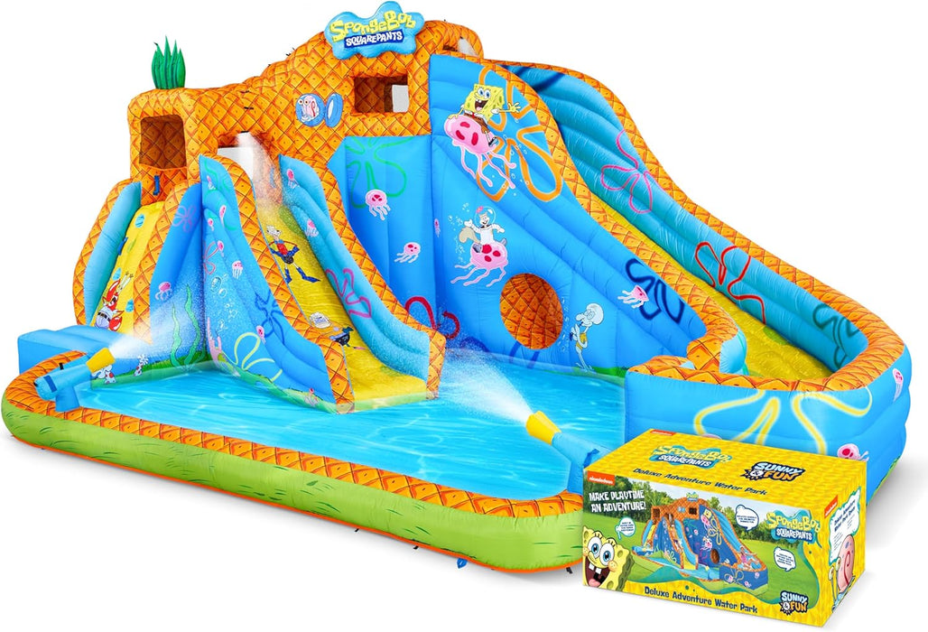 Ssunny & Fun Spongebob Deluxe Adventure Inflatable Water Slide Park – Climbing Wall, 2 Slides & Splash Pool