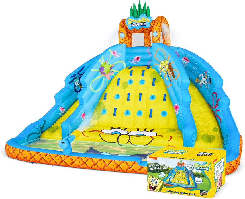 Sunny & Fun SpongeBob Ultra Climber Inflatable Water Slide Park – Climbing Wall, Two Slides & Splash Pool
