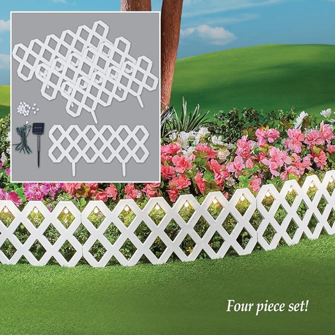 Skymall Solar Lattice Fence 4 Pc Outdoor Flexible Weatherproof Plastic Garden Edging Border