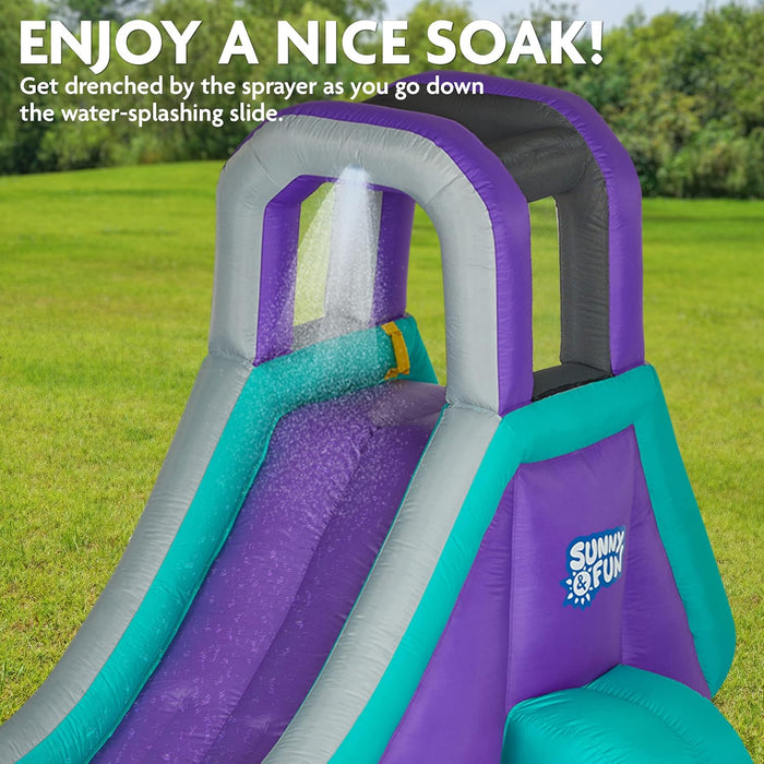 Sunny & Fun Inflatable Single Ring Water Slide Park – Climbing Wall, Slide & Deep Pool