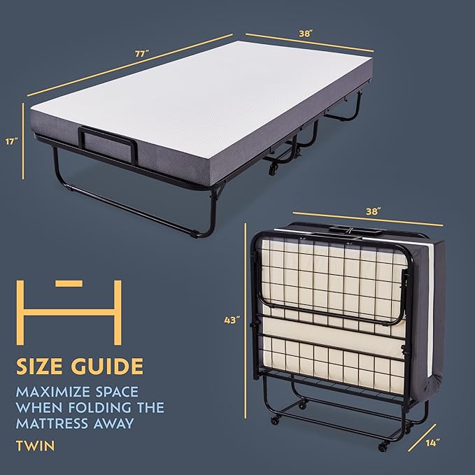 Heyward Folding Bed, Machine Washable Cover, Memory Foam Twin Size Folding Bed with Mattress