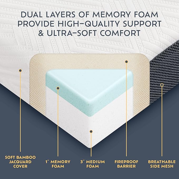Heyward Premium 4” Trifold Mattress, Portable Memory Foam Folding Mattress, Twin Size