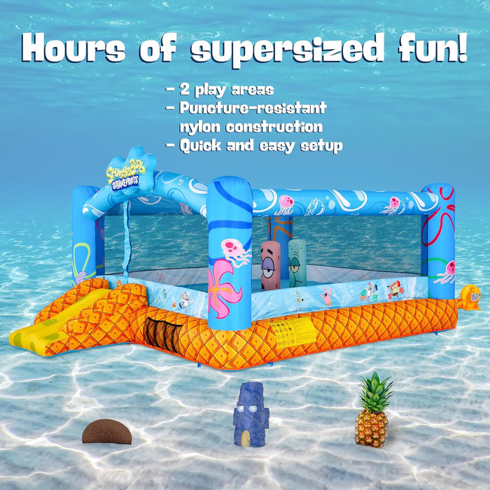 Spongebob Inflatable Bounce House | Bouncy Castle for Kids with Air Blower, Stakes & Repair Kit