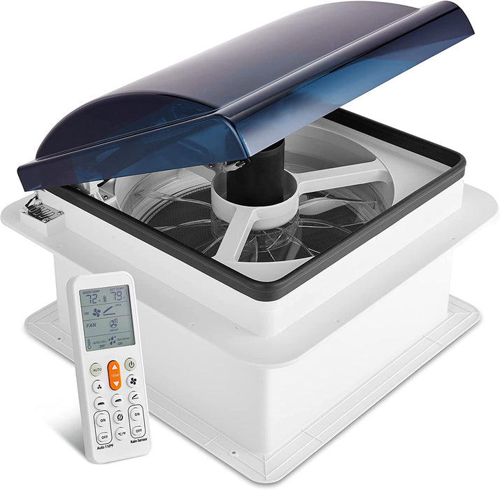 Hike Crew 14” RV Roof Vent Fan, 10-Speed RV Fan with Remote, Rain Sensor and More - Smoked Lid