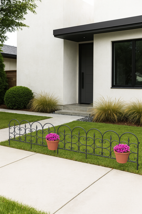 Decorative 5 Piece Garden Border Fence and Planter Set