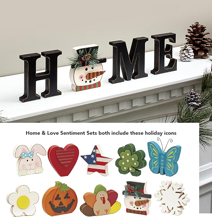 Decorative Tabletop Home Letter Sign with Seasonal Icons - 13 Pieces
