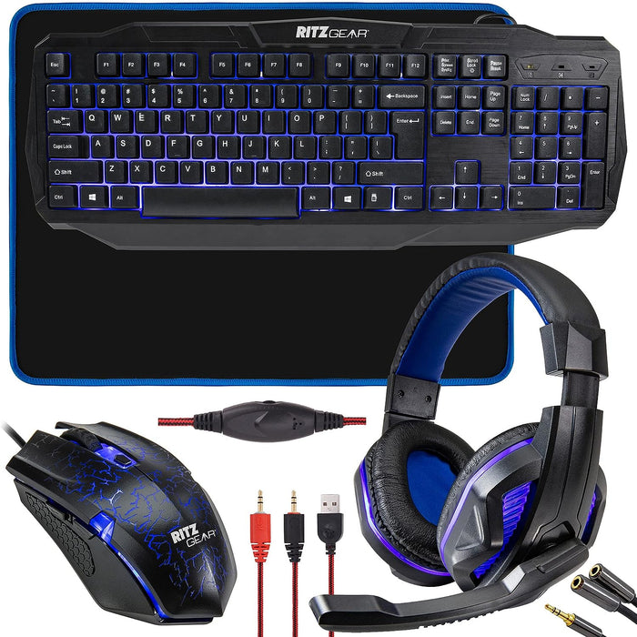Ritz Gear Gaming PC Bundle, 4-in-1 LED Gaming PC Kit with Keyboard, Mouse, Mouse Pad & Headset