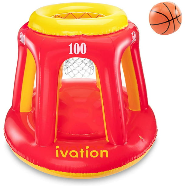 Inflatable Floating Pool Toy, Hoop & Ball for Swimming Pool, Red & Yellow