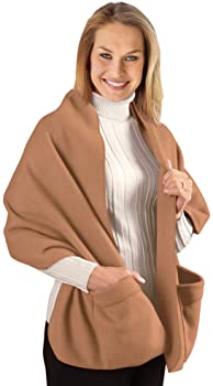 Cozy Fleece Wrap Shawl with Large Front Pockets