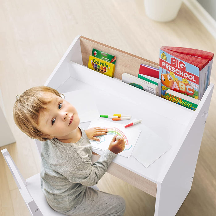 Toddler Wooden Kids Desk and Chair Set, With Writing Table