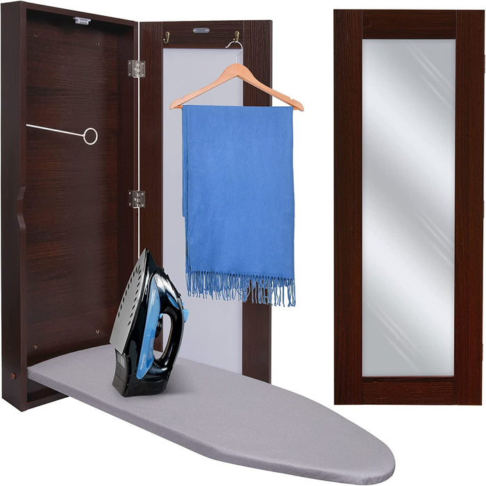 Wall-Mounted Ironing Board, & Ironing Board Cover W/ Mirror