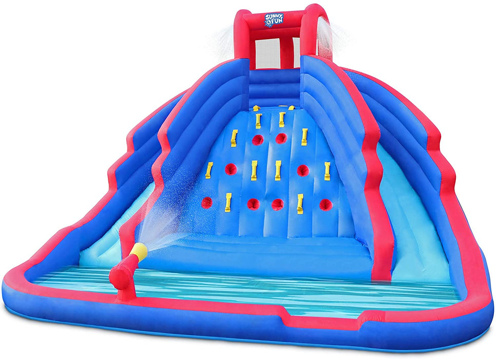 Inflatable Water Park with Climbing Wall and Dual Slides Extra-wide splashdown pool for soft landings