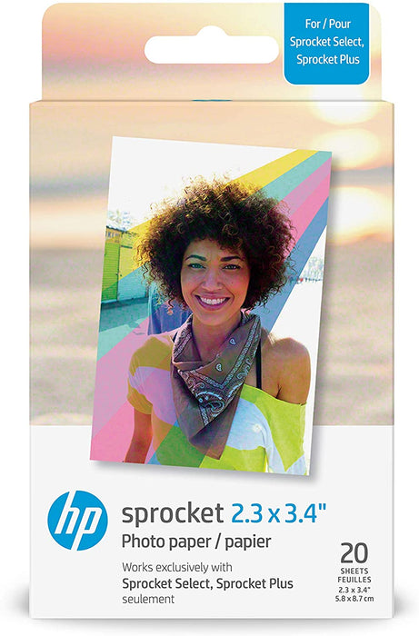 HP Sprocket 2.3 x 3.4 Premium Instant Zink Sticky Back Photo Paper (20 Sheets) Compatible with HP Sprocket Select and Plus Printers