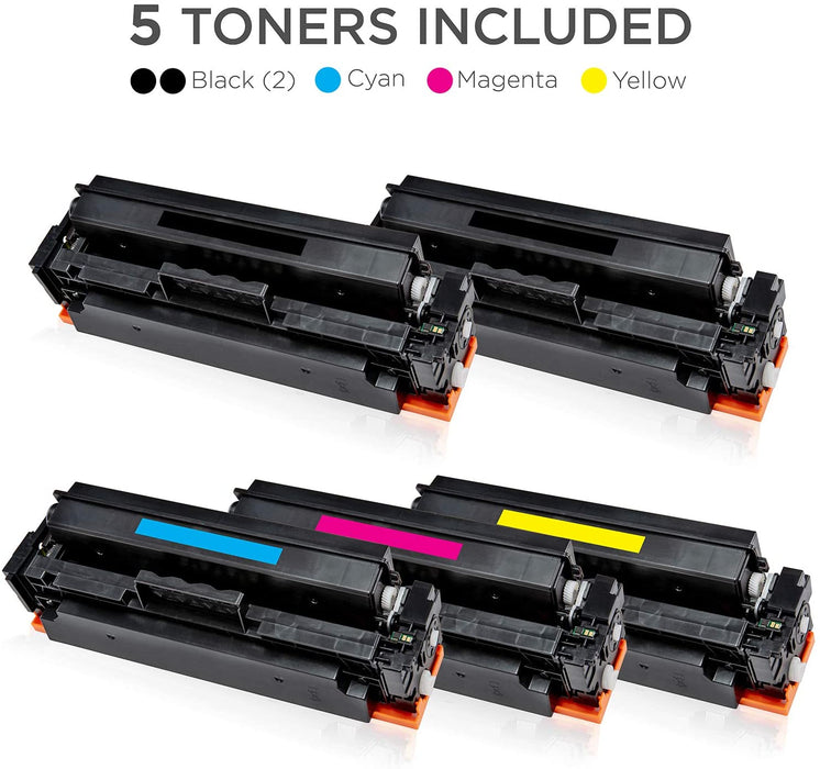 5-Pack Printer Toner Cartridges, Compatible with HP LaserJet Printer Models 410A, 411A, 412A & 413A (CF410A, CF411A, CF412A & CF413A)