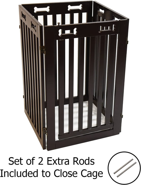 4-Panel Freestanding Wood Retractable Dog Gate with Walk Through House Door for Pet & Baby
