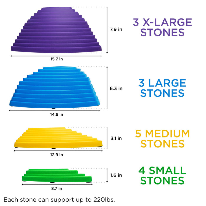 15 Piece Set B, Premium Balance Stepping Stones for Kids, Obstacle Course Stones with Non-Slip Bottom