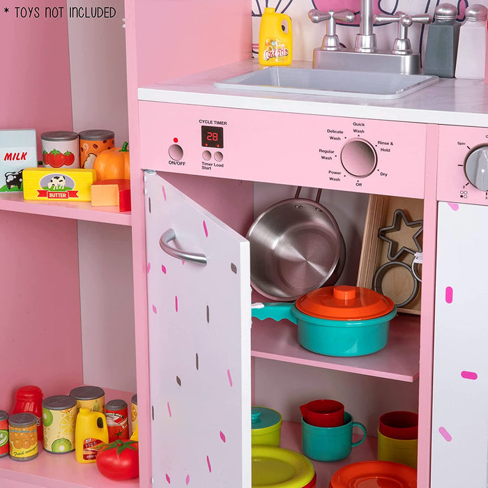 Kitchen Set for Kids, Pretend Wooden Kitchen Playset, Realistic Sound, Pots & Pan