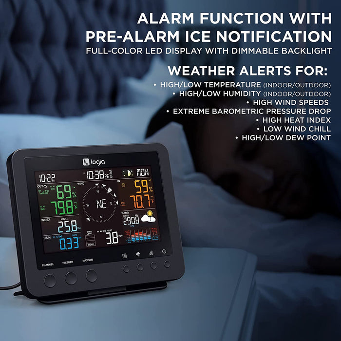 7-in-1 Weather Station Indoor/Outdoor Weather Monitoring System, Temperature Humidity & More