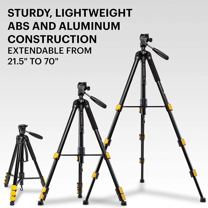 Kodak PhotoGear 2-in-1 Tripod & Monopod | Lightweight 70” 4-Section Flip-Lock Aluminum Tripod Converts to 64.5” Monopod | QuickRelease Plates 3-Way Swivel Head Bubble Level