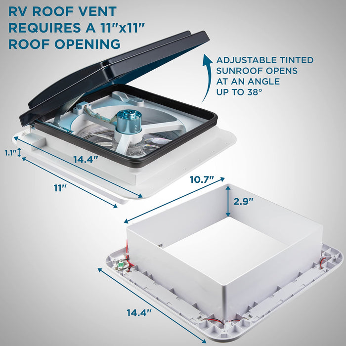 11” RV Roof Vent Fan.12V Motorhome Fan w/ 3 Speed Intake & Exhaust, Manual Crank Lift