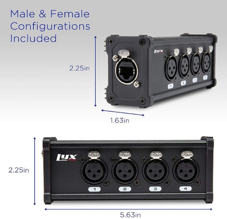 4 Channel Multi Network XLR Adapter, Pair of Male and Female to RJ45 Extensions for Stage and Studio