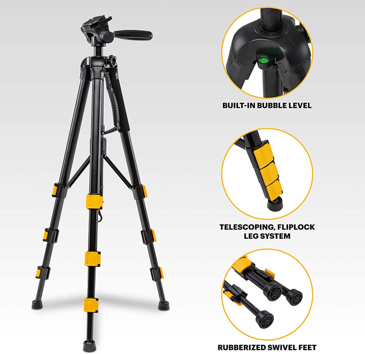 Kodak PhotoGear 2-in-1 Tripod & Monopod | Lightweight 70” 4-Section Flip-Lock Aluminum Tripod Converts to 64.5” Monopod | QuickRelease Plates 3-Way Swivel Head Bubble Level