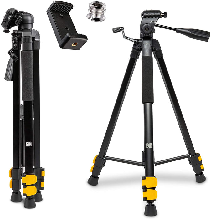 PhotoGear 62" Lightweight Tripod | Compact 3-Section Flip-Lock Aluminum Tripod Adjusts 22”-62”, QuickRelease Plate, Smartphone Adapter & 1/4” to 3/8” Screw, Bubble Level, Carry Case, E-Guide