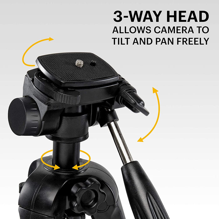 Kodak PhotoGear 2-in-1 Tripod & Monopod | Lightweight 70” 4-Section Flip-Lock Aluminum Tripod Converts to 64.5” Monopod | QuickRelease Plates 3-Way Swivel Head Bubble Level