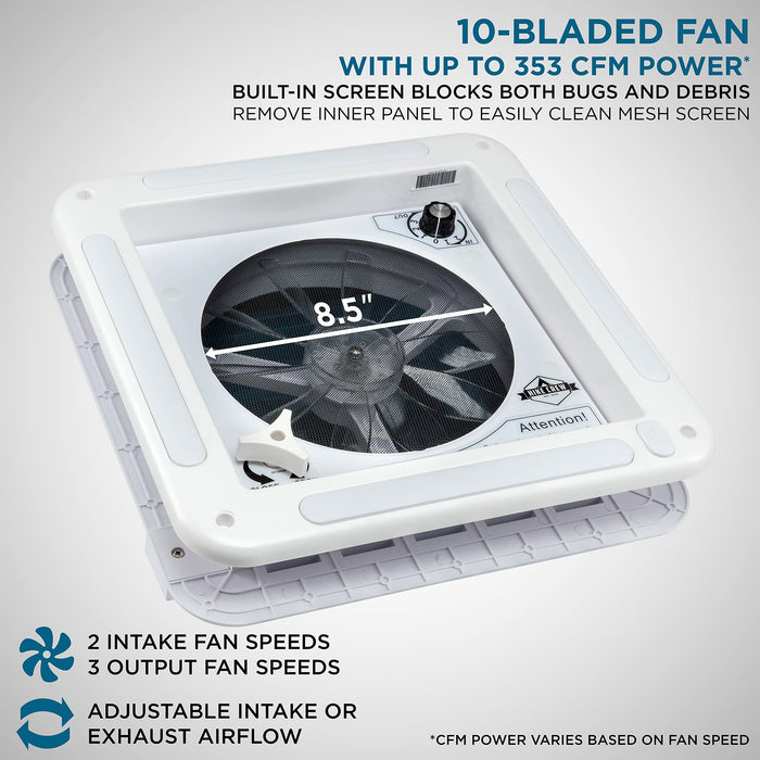 11” RV Roof Vent Fan.12V Motorhome Fan w/ 3 Speed Intake & Exhaust, Manual Crank Lift