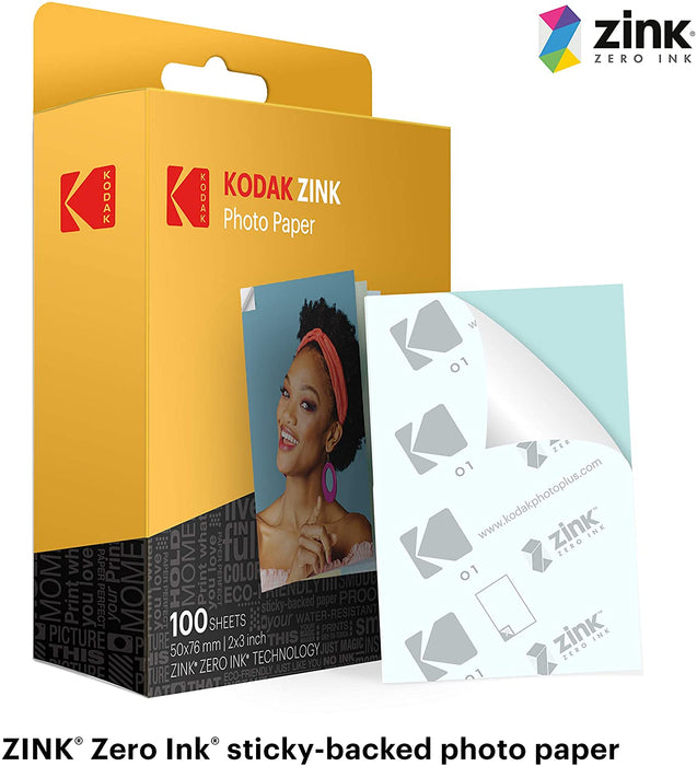 2"x3" Premium Zink Photo Paper (100 Sheets) Compatible with Kodak PRINTOMATIC, Kodak Smile and Step Cameras and Printers