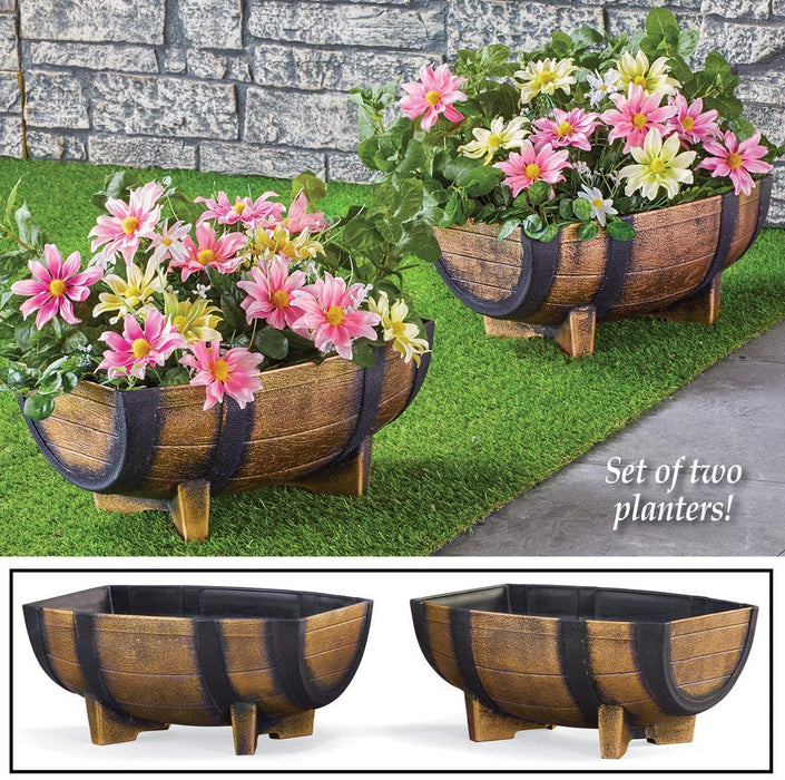 Decorative Outdoor Half Barrel Planters - Set of 2
