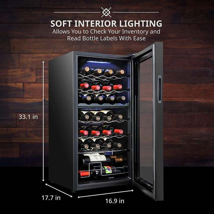 28 Bottle Dual Zone Wine Cooler w/Lock, Large Freestanding Wine Refrigerator