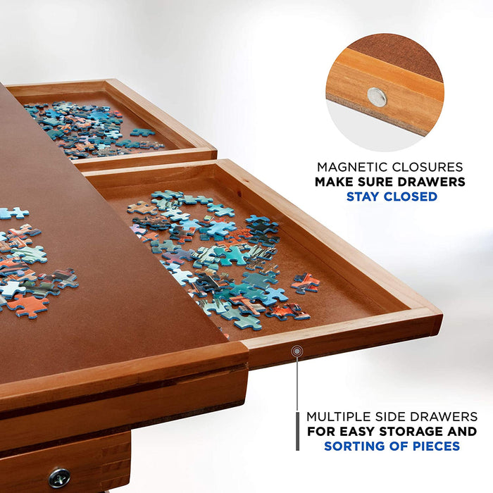 1500 Piece Puzzle Board, 27” x 35” Wooden Jigsaw Puzzle Table w/ 6 Storage & Sorting Drawers