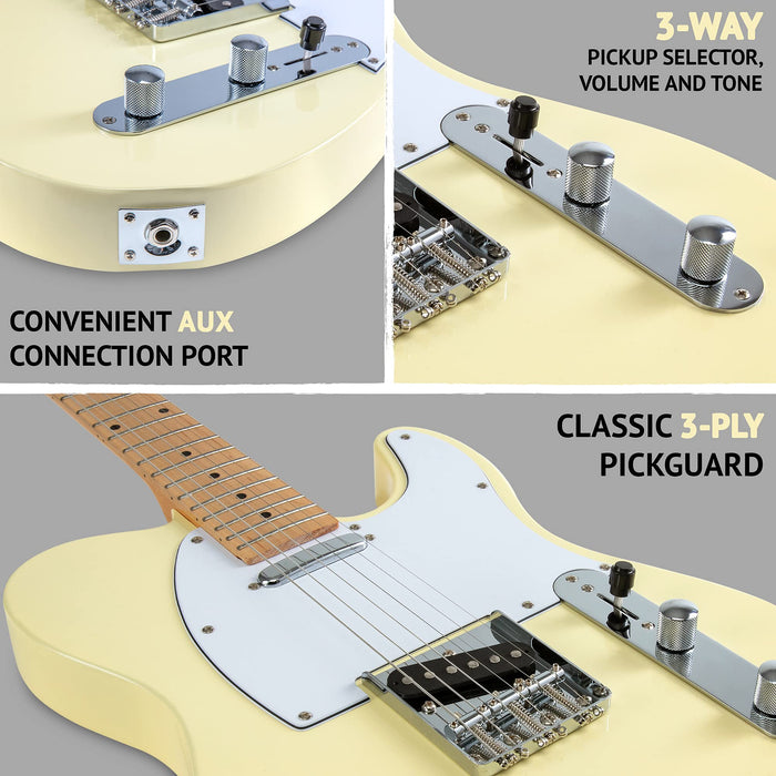 39" Telecaster Electric Guitar, Full-Size Paulownia Body - White