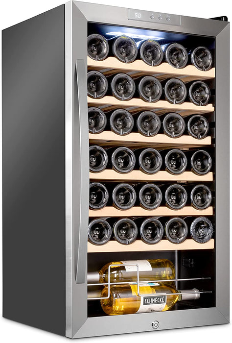 34 Bottle Wine Fridge, Wine Cooler with Lock, Freestanding Wine Refrigerator