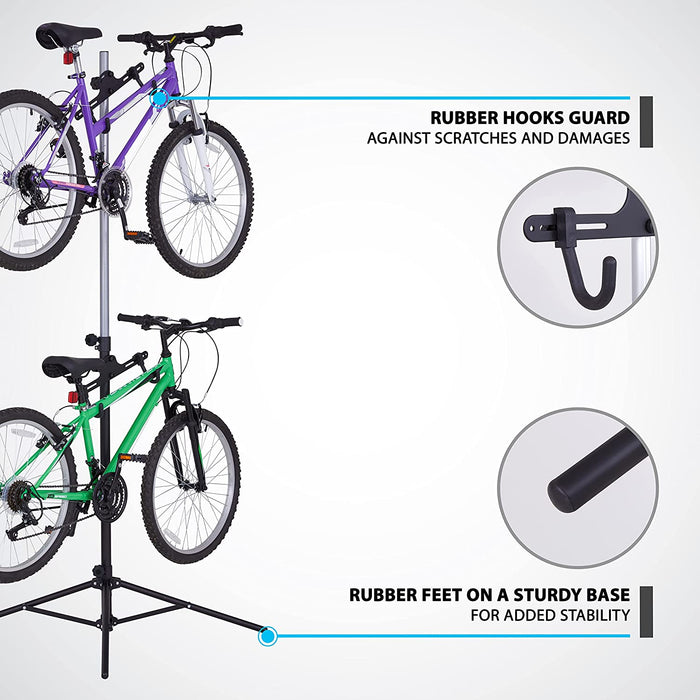 Freestanding & Foldable Design, Adjustable Bike Storage Rack for 2 Bikes