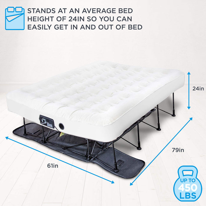EZ-Bed Queen Air Mattress with Built In Pump, Inflatable Mattress with Frame & Rolling Case
