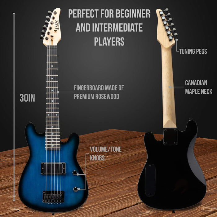 30” Electric Guitar & Electric Guitar Accessories With Amp for Kids, Blue