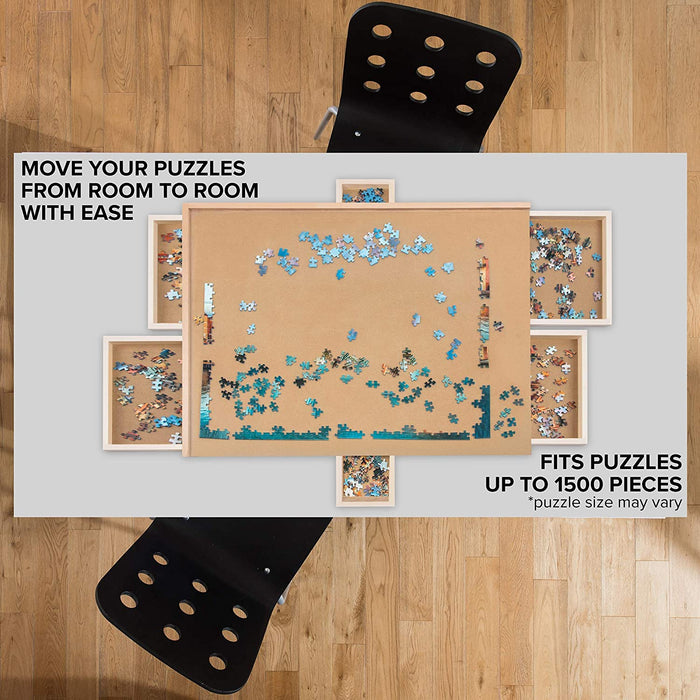 1500 Piece Puzzle Board, Wooden Jigsaw Puzzle Table with 6 Magnetic Removable Storage