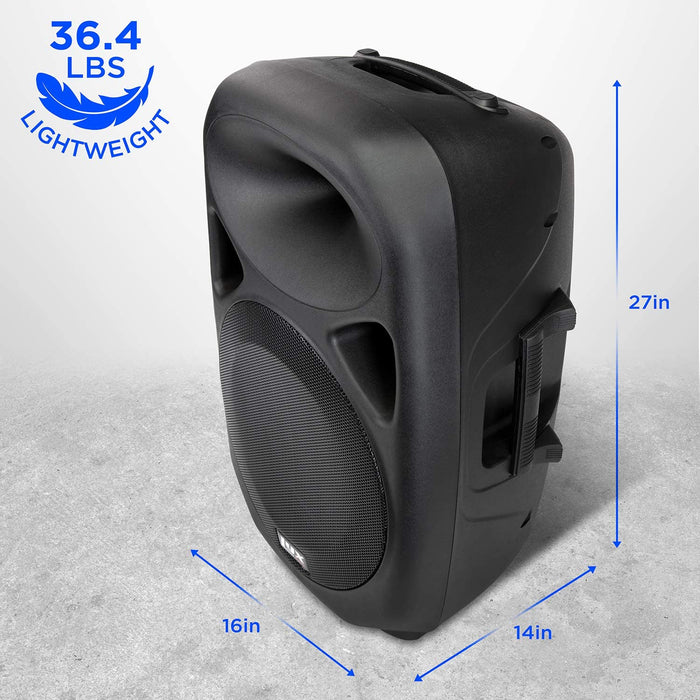 15'' PA Active Speaker System Compact and Portable with Equalizer, Bluetooth, MP3, USB & More