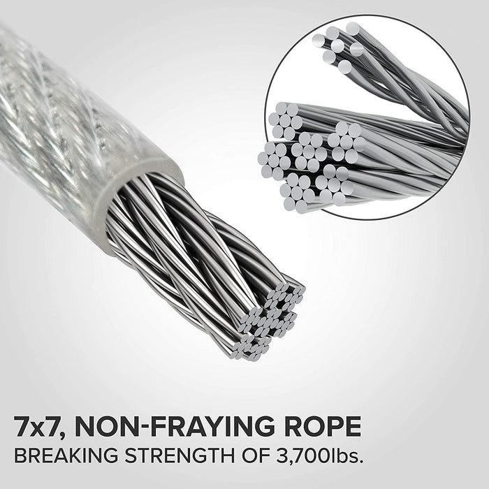 7x7 Wire Rope, 3/32" x 3/16" PVC Coated Galvanized Steel Aircraft Cable, Metal Rope Thickness 3/32-Inch (2.38mm) – PVC Coating Thickness 3/16 -Inch (4.76mm)
