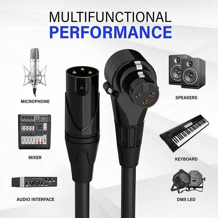 Microphone XLR Angled Female Cable, 3 Pin Mic Cable for Pro Audio Interface, 6 feet
