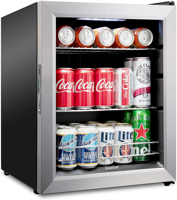 62 Can Small Refrigerator, Mini Drink Fridge, Beverage Cooler for Home & Office, Stainless Steel
