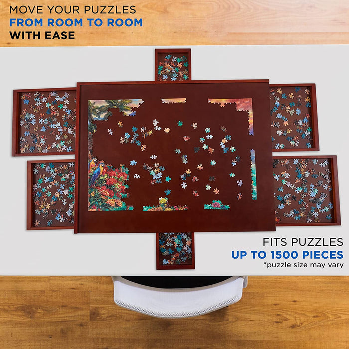 1500 Piece Puzzle Board w/Mat, 27” x 35” Wooden Jigsaw Puzzle Table w/6 Removable Storage