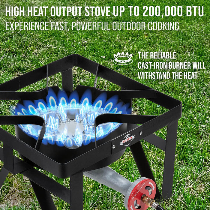 200,000 BTU Single Propane Burner Stove, Cast Iron Portable Stove with Adjustable Regulator