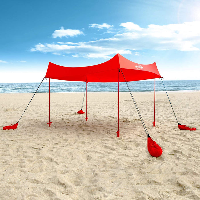 Sun Shade Canopy | Lycra Portable Beach Tent Shelter with UPF 50+ UV Protection, Built-in Sandbags, Carry Bag, 4 Poles & 3 Anchor Sets for Various Terrain | Wind, Water & UV Resistant