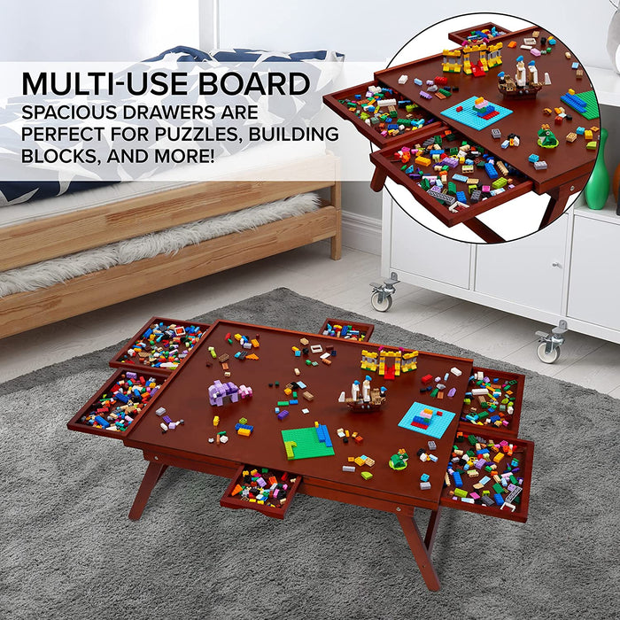 1500 Piece Puzzle Board Rack w/Mat, 27” x 35” Wooden Jigsaw Puzzle Table